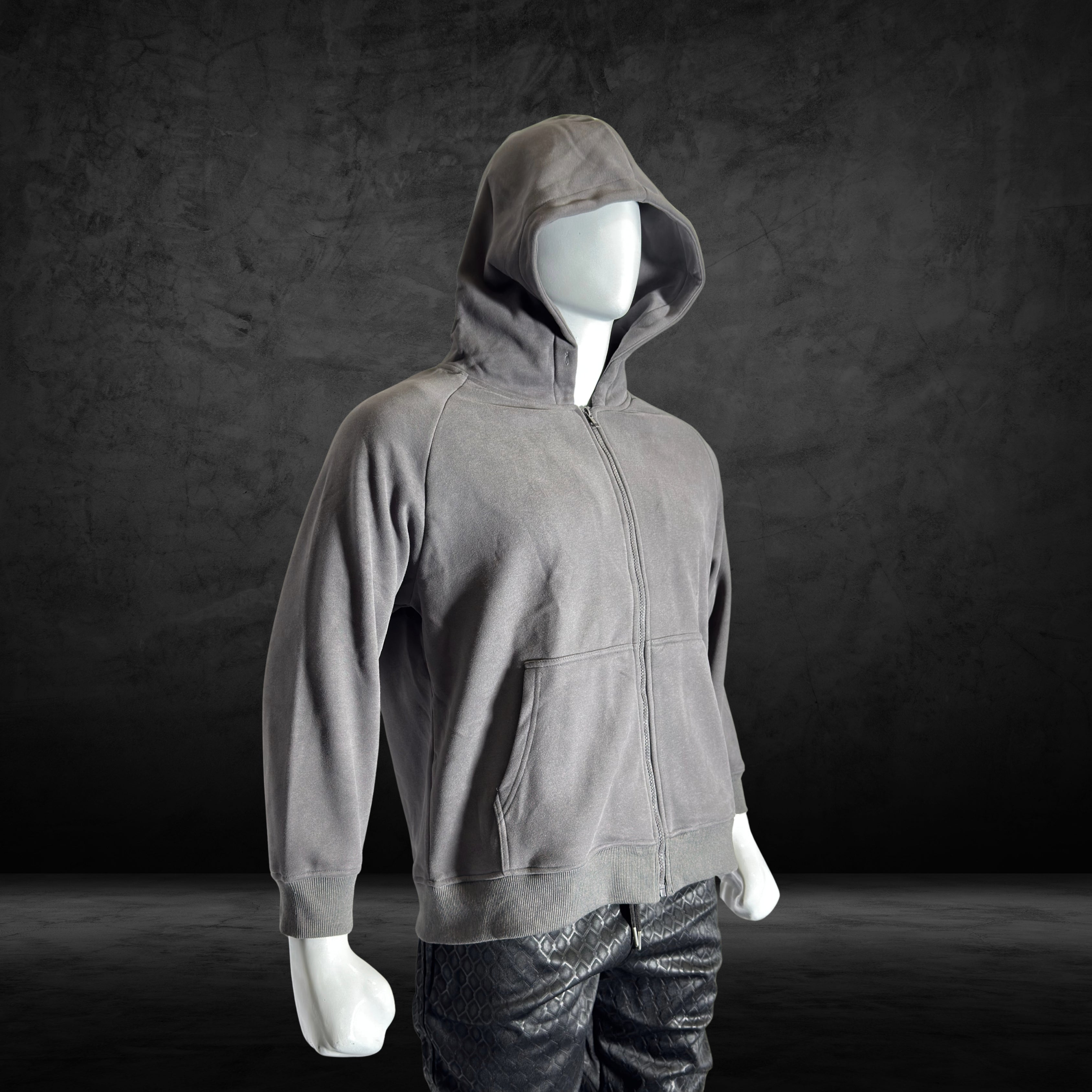 Velvet Lined Cotton Fleece Zip-Up Hoodie