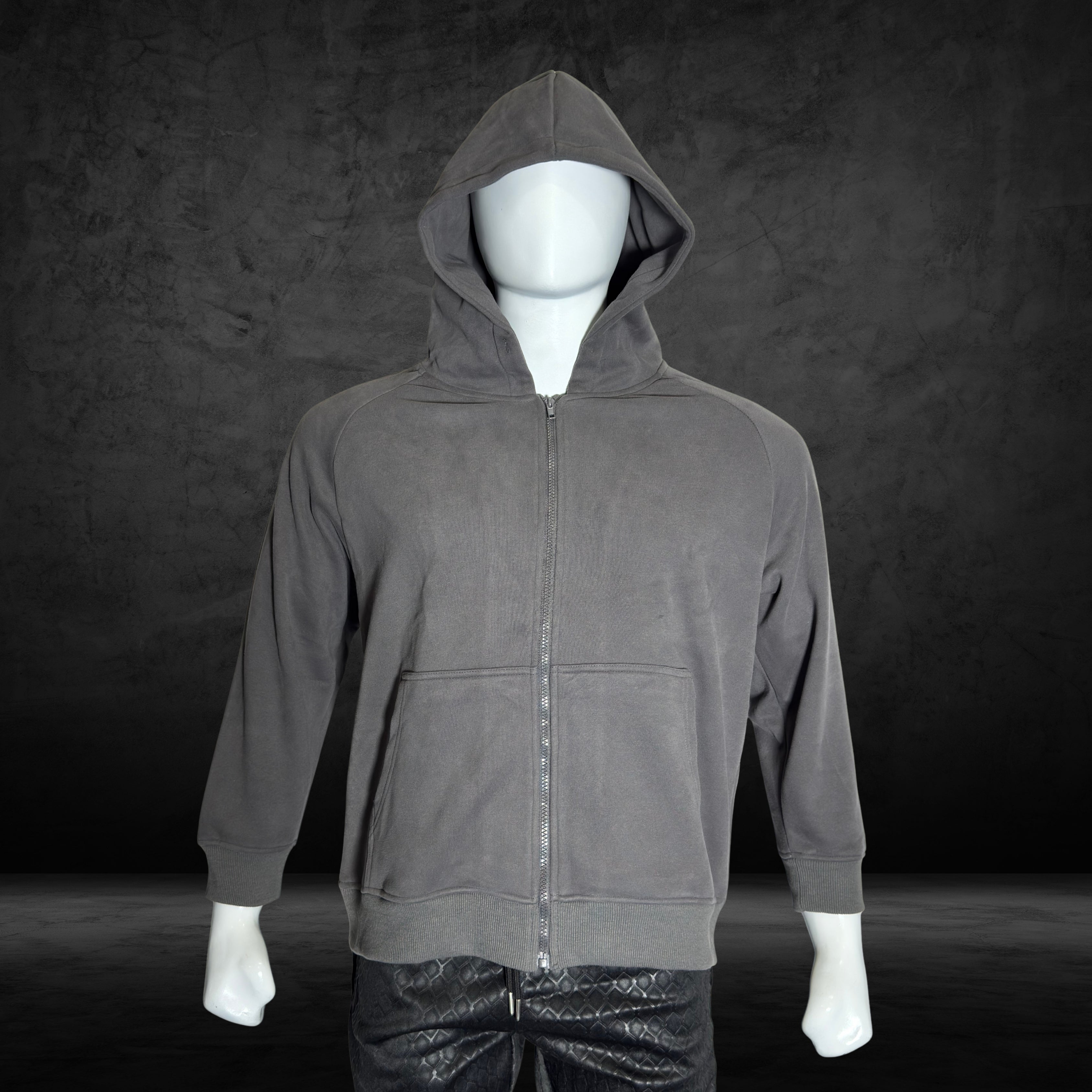 Velvet Lined Cotton Fleece Zip-Up Hoodie
